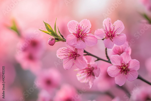 Pink cherry blossoms in full bloom around a serene pond, highlighting the beauty of nature in springtime.