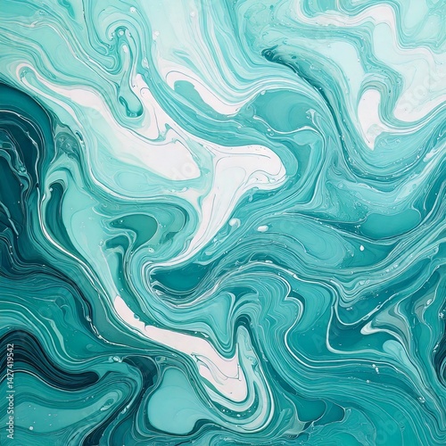 A dreamy marble pattern with pastel shades of mint green and baby blue, seamlessly blended into organic swirls and curves