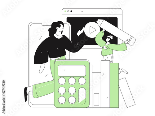 Education and learning people flat vector concept hand drawn illustration
