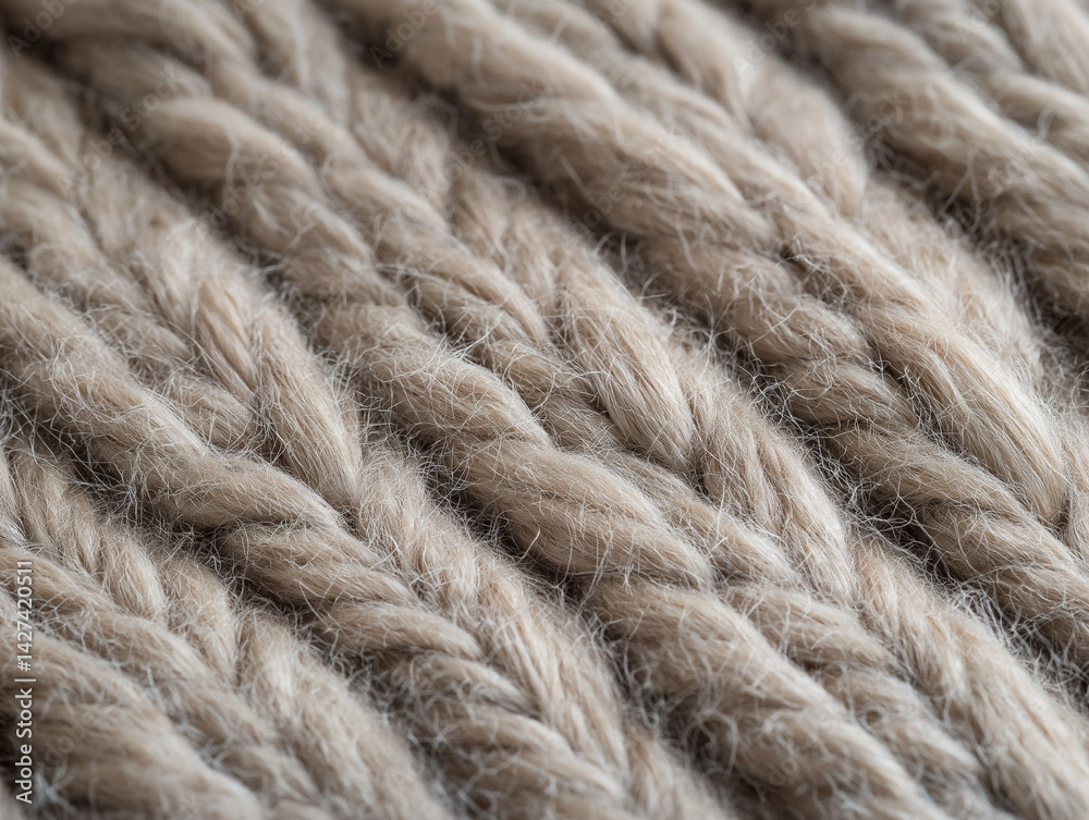 Soft beige wool yarn with intricate braided texture showing craftsmanship and attention to detail Soft beige wool yarn with intricate braided texture showing craftsmanship and attention to detail