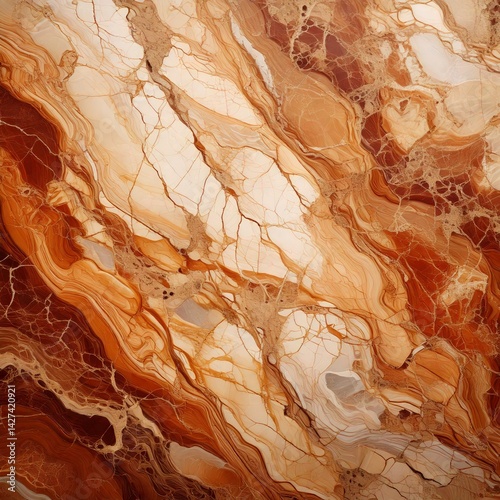 A vintage-inspired marble texture in earthy tones of brown and tan, with intricate swirling veins for a rustic yet refined look