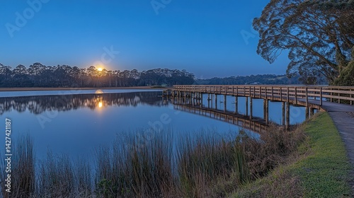 Wallpaper Mural Sunrise boardwalk lake tranquil nature reflection calm Torontodigital.ca