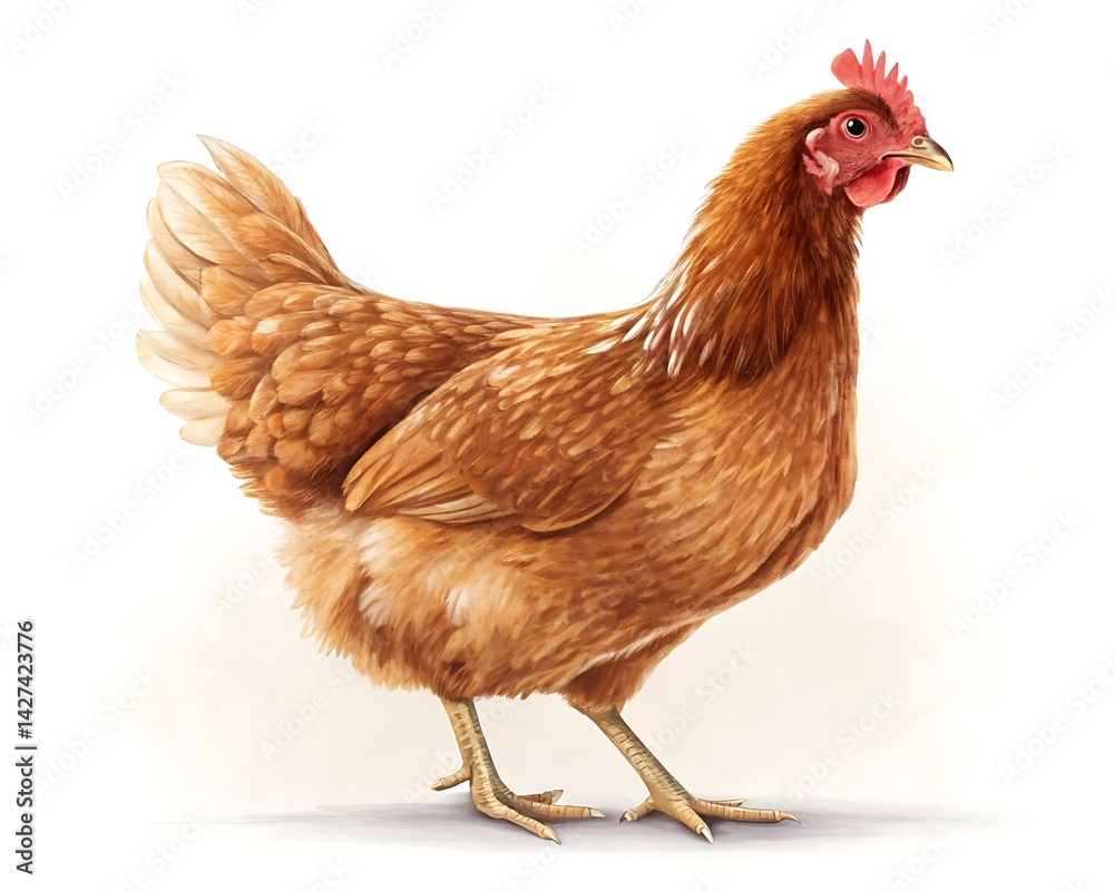 Fototapeta premium Full Body of Brown Chicken Hen Standing Isolated on White Background