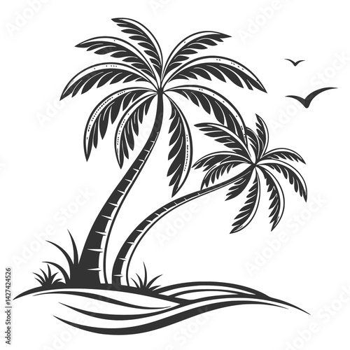 Minimalist Palm Tree Silhouette Vector – Tropical Beach Icon in Black and White