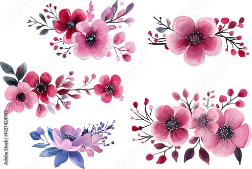 pink flowers and butterflies