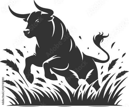Angry bull angus cattle vector silhouette