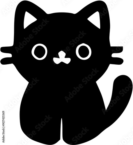 Simple cute black cat icon illustration