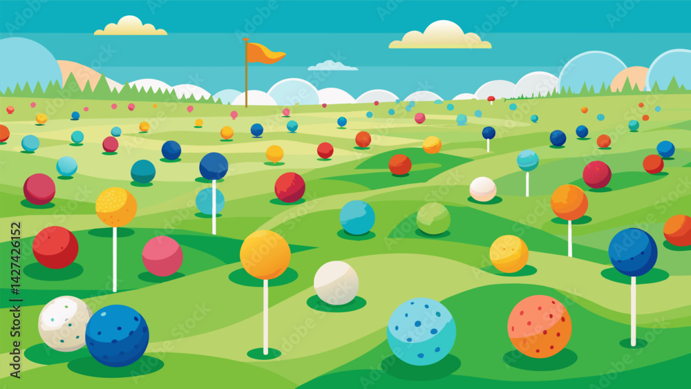 Naklejka premium A sea of colorful golf balls tered across the course each one representing a unique amateur player.. Vector illustration