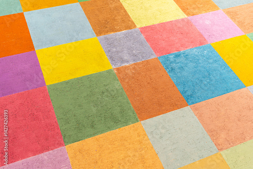 Obraz na płótnie Colorful Geometric Oil paint Squares on Canvas. background for social media, marketing, and advertisements. w salonie