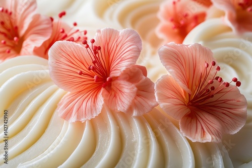 Colorful mooncakes featuring intricate floral designs displayed with decorative flowers on a white surface during a festive celebration