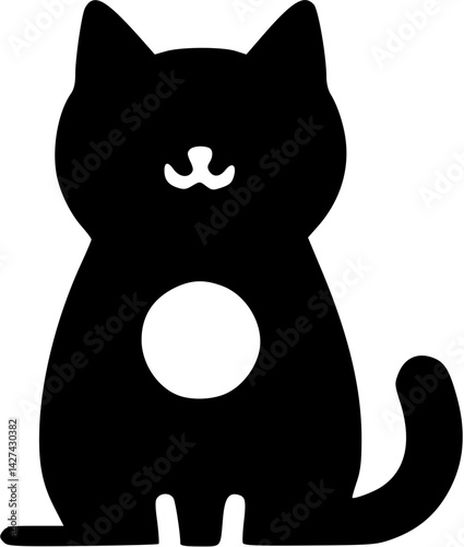 Simple cute black cat icon illustration