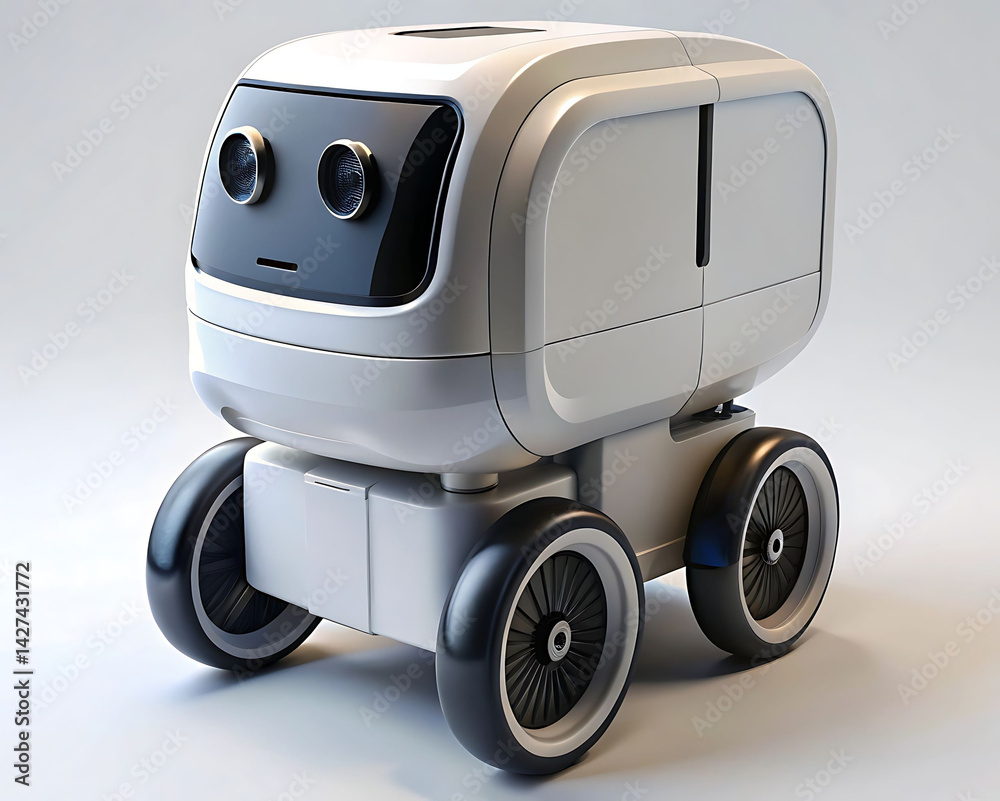 Delivery Robot with LiDAR and LCD Screen – 3D Render Delivery Robot with LiDAR and LCD Screen – 3D Render