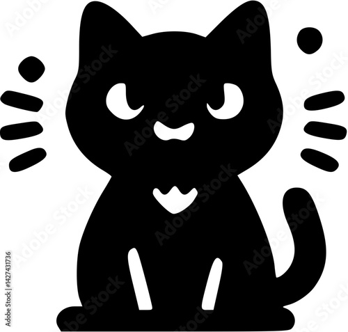 Simple cute black cat icon illustration