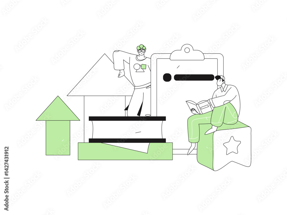 Obraz premium Education and learning people flat vector concept hand drawn illustration 