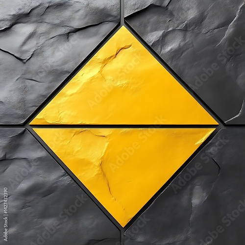 Dark gray stone tiles with inlaid gold diamond shapes