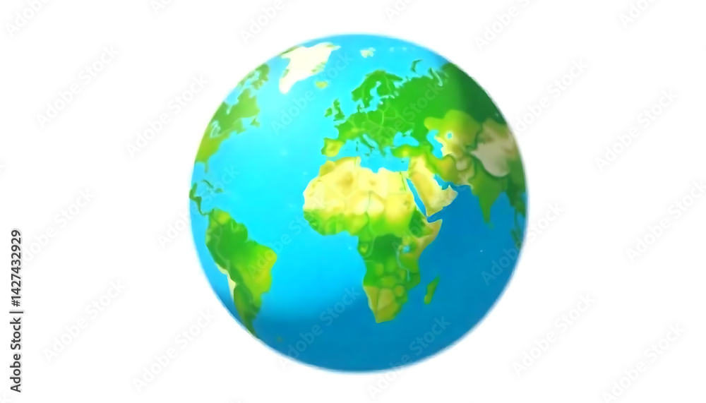 Stylized Earth Globe with Continents Detailed in Vibrant Colors on White Stylized Earth Globe with Continents Detailed in Vibrant Colors on White