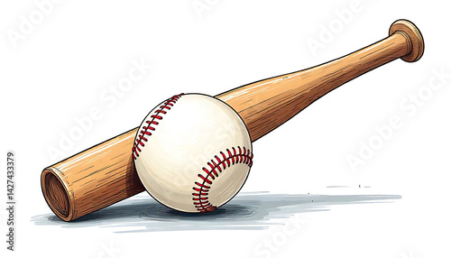 Illustrative baseball scene featuring bat and ball, set on a clean backdrop