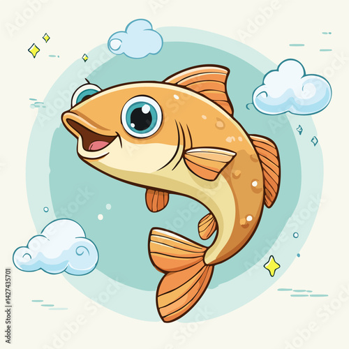 Cute Kawaii Brown Trout – Adorable Cartoon Freshwater Fish Illustration