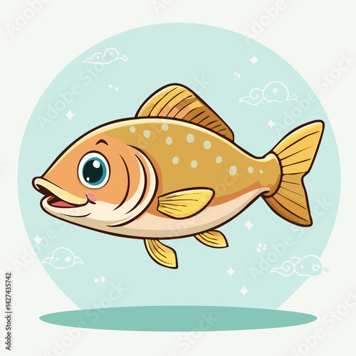 Cute Kawaii Brown Trout – Adorable Cartoon Freshwater Fish Illustration