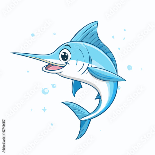 Cute Kawaii Blue Marlin Fish Cartoon – Adorable Ocean Animal Illustration

