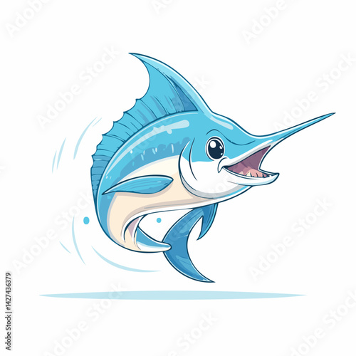 Cute Kawaii Blue Marlin Fish Cartoon – Adorable Ocean Animal Illustration

