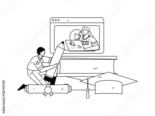 Education and learning people flat vector concept hand drawn illustration
