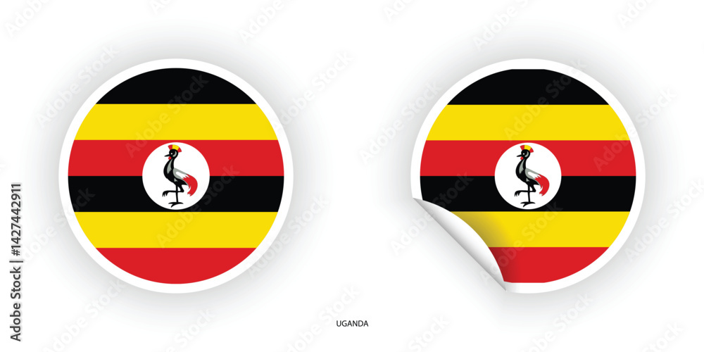 Obraz premium Uganda sticker flag in circle shape and circle peeled shape on white background. Uganda flag icon in circular form 