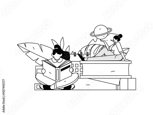 Education and learning people flat vector concept hand drawn illustration
