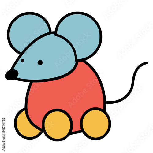 mouse toy with wheel for kids flat color vector illustration template design