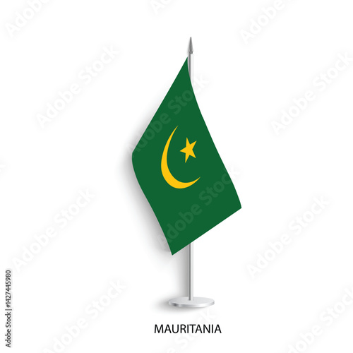 Mauritania table flag on light grey background. Mauritania desk flag isolated on grey background	
