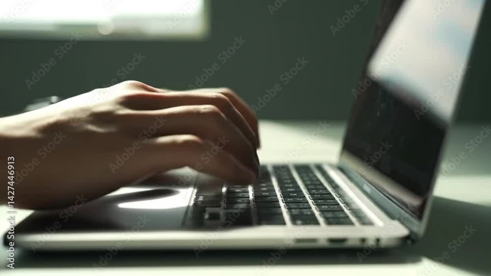 Hands Typing on Laptop in Minimalist Workspace Hands Typing on Laptop in Minimalist Workspace