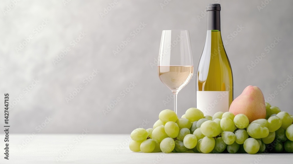 Obraz premium White wine, grapes, and pear