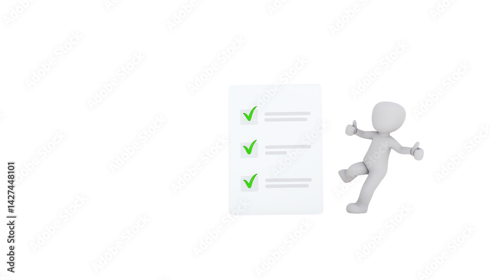 3D figure with checklist, white isolate background 3D figure with checklist, white isolate background