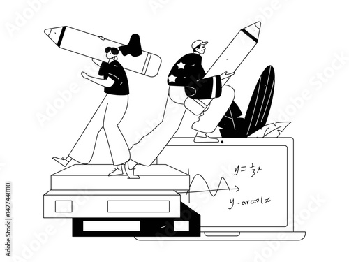 Education and learning people flat vector concept hand drawn illustration
