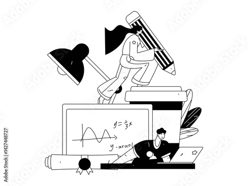 Education and learning people flat vector concept hand drawn illustration
