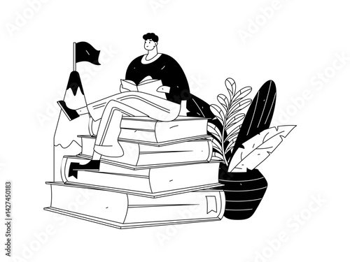 Education and learning people flat vector concept hand drawn illustration
