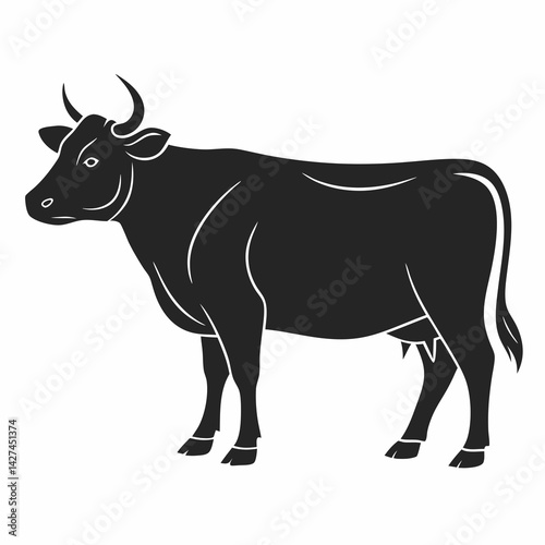 Black Silhouette Cow Standing Profile