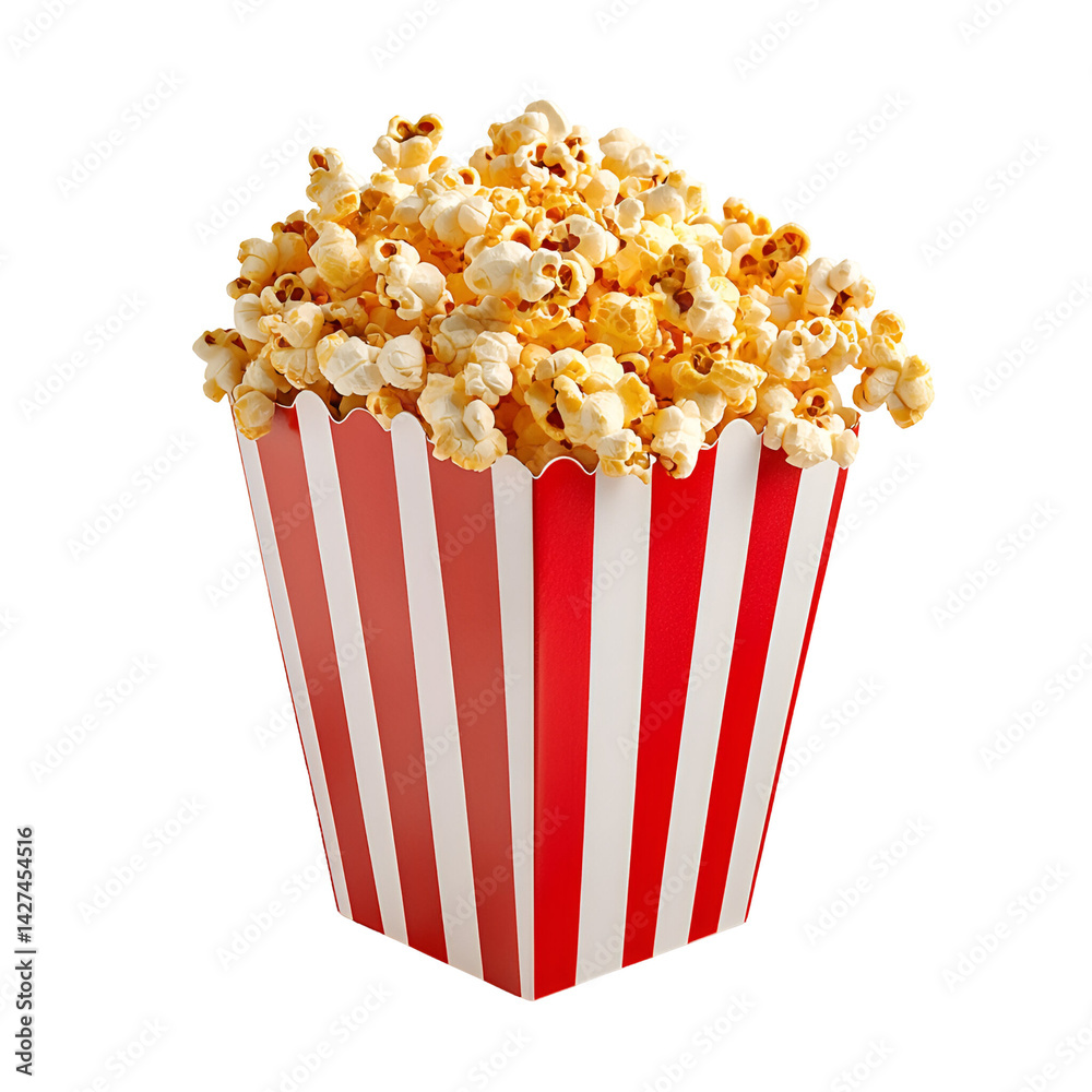 Popcorn in red and white striped container Popcorn in red and white striped container