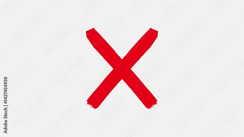 Abstract red cross painted by wide brush strokes, Abstract neon cross mark icon animation.
Cross symbol animation on white background, Red cross mark symbol appear and blink animation.