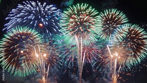 Colorful fireworks exploding in night sky