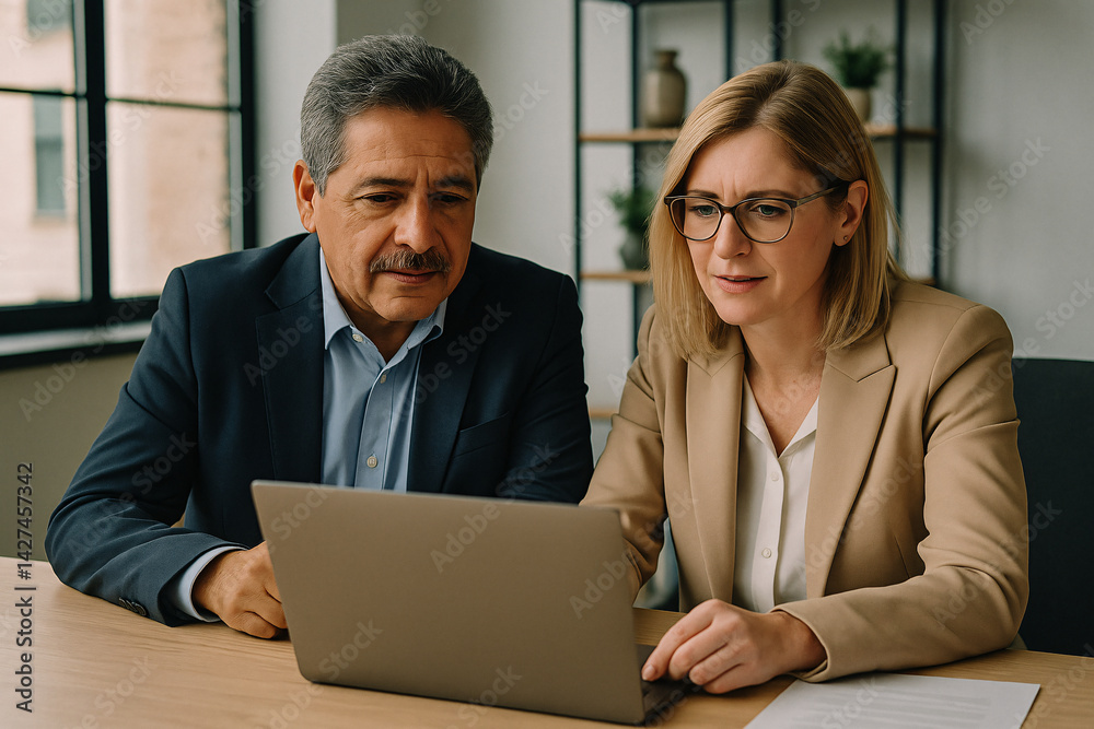Professional Business Team Collaborating on Laptop in Modern Office, Business Strategy, Technology, and Teamwork Concept