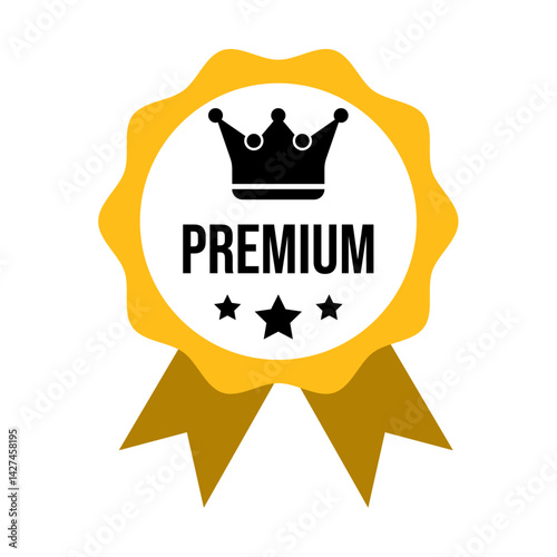 Premium Quality Medal Icon Certified Badge Quality Award Ribbon Vector Illustrtion
