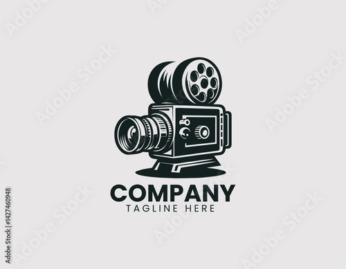 Vintage Cinema Camera Illustration Film Festival Vector Logo Design, Retro Movie Camera Film Festival LogoClassic Cinema Camera for Film Fest Illustration Logo