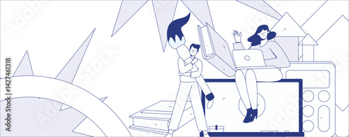 Education and learning people flat vector concept hand drawn illustration
