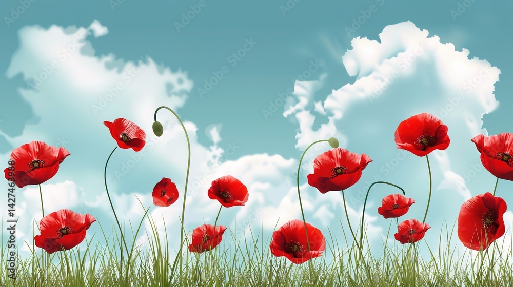 Fototapeta premium Memorial Day Cloudy Day Background: Clouds Hang Low in Tribute, Using the Gloomy Sky to Set off Solemn Remembrance and Deep Respect