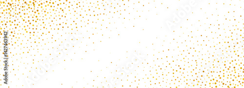 Golden round confetti background. Gold dotted glitter pattern. Yellow orange sparks and sparkles wallpaper. Celebration Christmas, New Year, birthday, wedding decoration party backdrop. Vector overlay