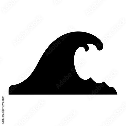 Stylized Black Wave Silhouette on White Background with Elegant Curve