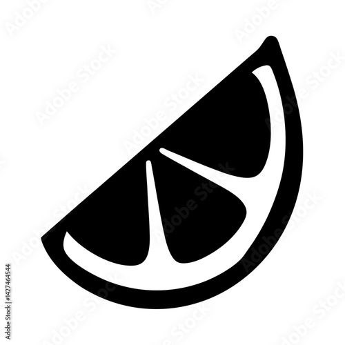 Black and white vector illustration of a wedge of an orange fruit