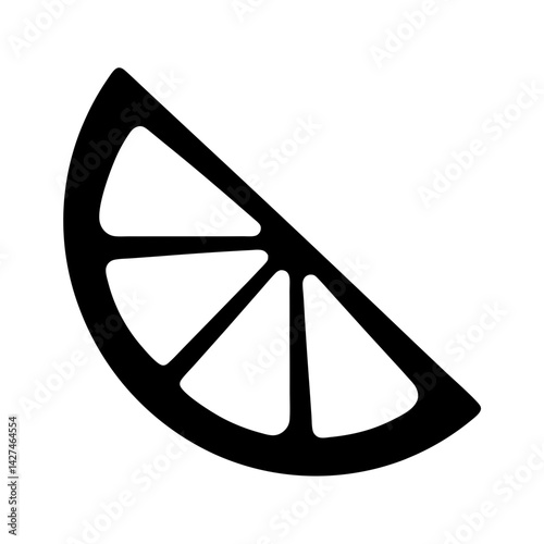 A minimalist illustration of a black citrus wedge, simple design aesthetic