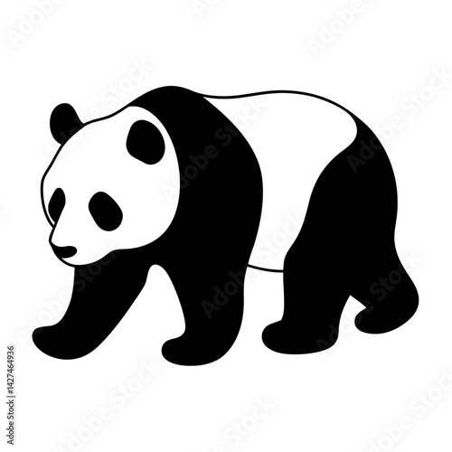Black and white Panda bear walking slowly in simplistic illustration